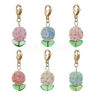 Hydrangea Acrylic & Glass Seed Beads Pendant Decorations HJEW-MZ00217-1