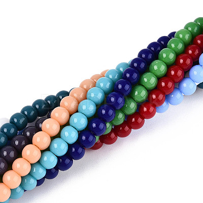 Opaque Solid Color Glass Beads Strands GLAA-N058-8mm-A01-1