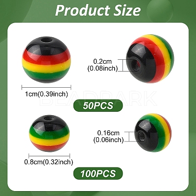 150Pcs 2 Styles Ghana Jamaica Reggae Stripe Resin Beads RESI-YW0005-53-1