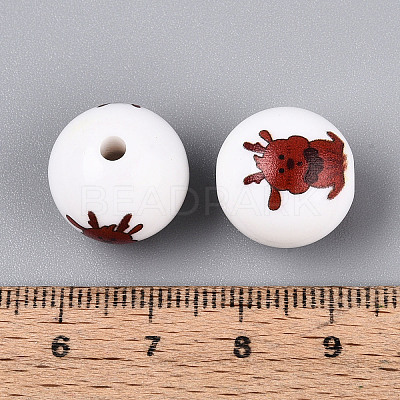 Christmas Printed Opaque Acrylic Round Beads OACR-T029-08B-1