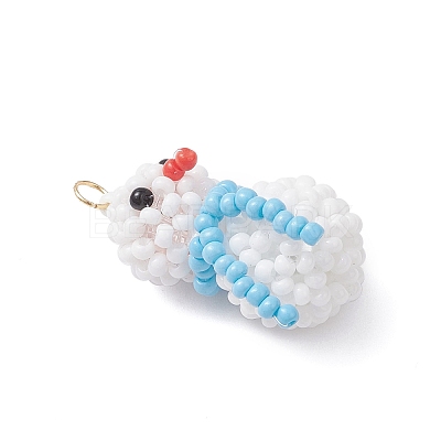 Glass Seed Beaded Snowman Pendants PALLOY-MZ01007-04-1