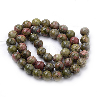 Natural Unakite Beads Strands G-S259-14-10mm-1