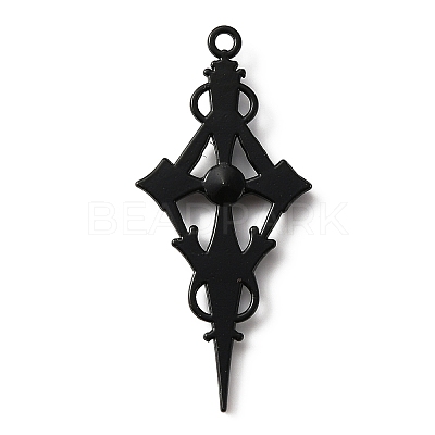 Jet Rhinestone Cross Pendant with Black Enamel ENAM-WH0001-06EB-01-1