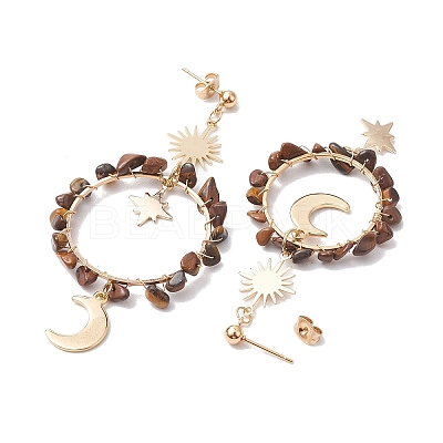 Vintage Natural Tiger Eye Ear Studs EJEW-JE05806-04-1