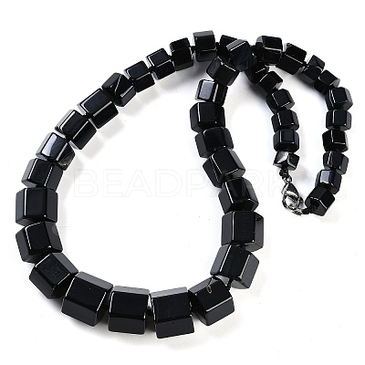 Natural Dyed & Heated Black Agate Hexagon Prism Graduated Beaded Necklaces for Women Men NJEW-K388-03J-1