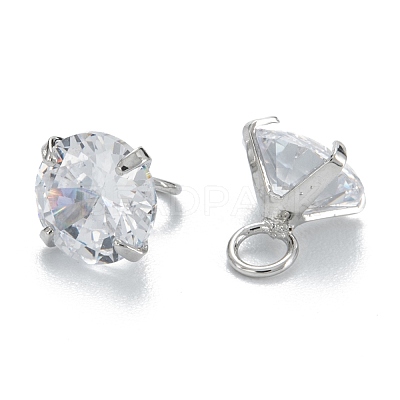 Brass Clear Cubic Zirconia Charms ZIRC-G170-11P-1