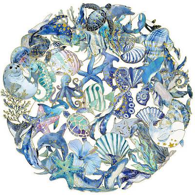 50Pcs Sea Animals PET Cartoon Stickers X-STIC-T0001-06-1