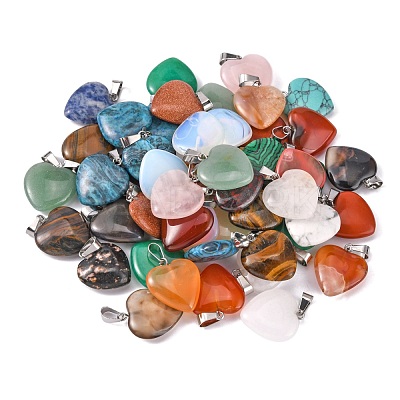 Heart Natural & Synthetic Mixed Stone Pendants X-G-Q438-M-1