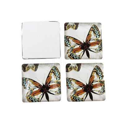 Butterfly Printed Glass Square Cabochons GGLA-N001-10mm-C-1