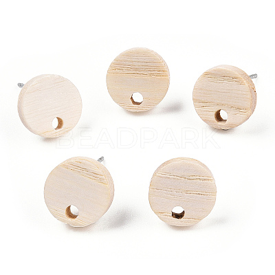 Ash Wood Stud Earring Findings EJEW-TAC0021-08-1