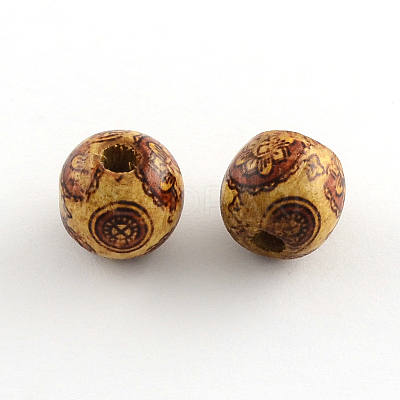 Round Printed Natural Maple Wood Beads X-WOOD-R243-16mm-B04-1