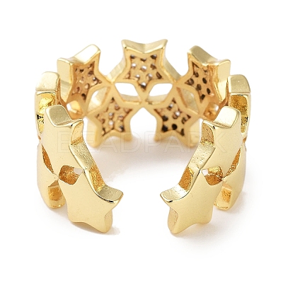 Rack Plating Brass Pave Clear Cubic Zirconia Open Cuff Rings RJEW-M172-07G-1