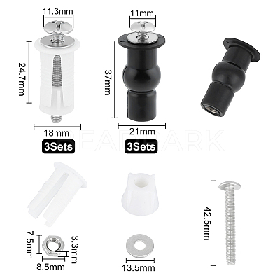 6 Sets 2 Style Universal Stainless Steel Toilet Seat Bolts Screws Set FIND-UN0001-99-1