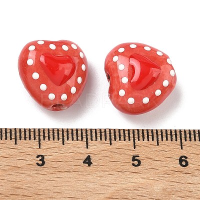 Heart Pattern Handmade Porcelain Enamel Beads PORC-G016-03J-1