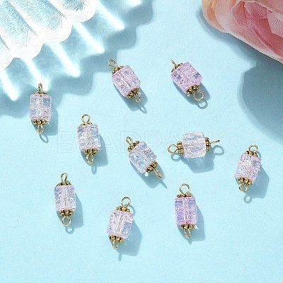 10Pcs Transparent Crackled Glass Cube Connector Charms PALLOY-JF03946-1