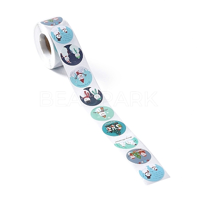 8 Patterns Snowman Round Dot Self Adhesive Paper Stickers Roll