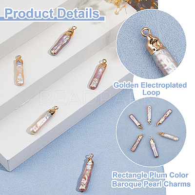 6Pcs Electroplated Natural Keshi Pearl Pendants PEAR-HS0001-12-1