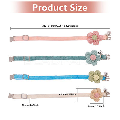 4Pcs 4 Colors Polyester Dog Flower Ties with Adjustable Collar AJEW-GL0002-59-1
