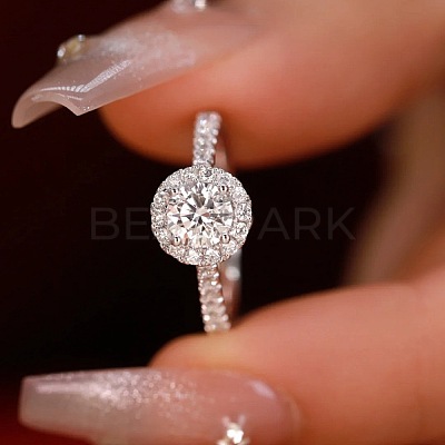 Rhodium Plated 925 Sterling Silver Pave 6.5x3.9mm Cubic Zirconia Finger Rings for Women WG1E35D-20-1