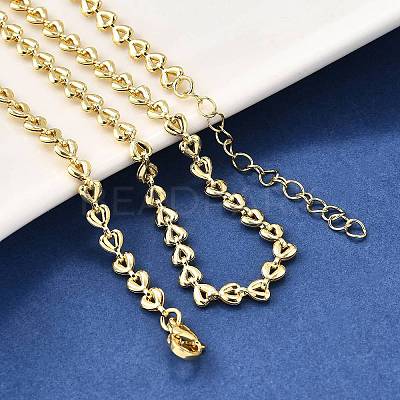 Brass Heart Link Chain Necklaces X-NJEW-M108-27G-1