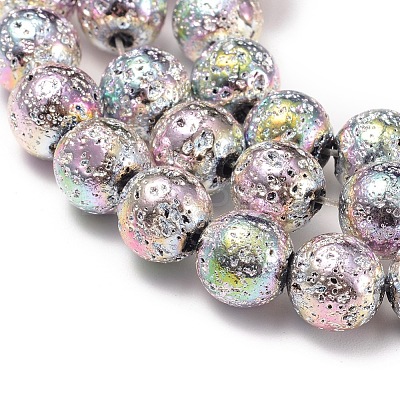 Electroplated Natural Lava Rock Beads Strands G-I260-01A-1