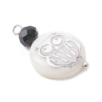 4Pcs 4 Styles Natural Shell & Black Glass Flat Round Pendants PALLOY-JF04290-1