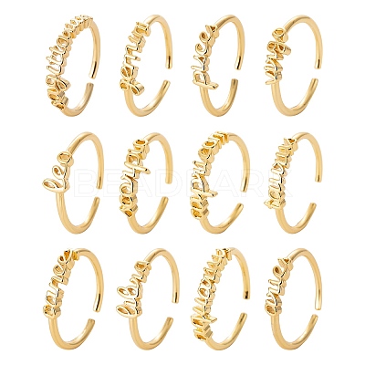12Pcs 12 Style Brass Cuff Rings RJEW-LS0001-37G-1