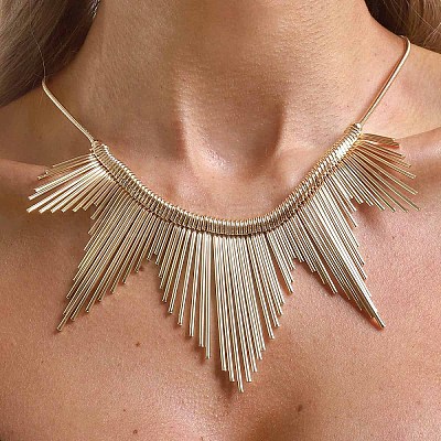 Iron Multiple Wavy Stick Bib Necklaces for Women WG3549D-01-1