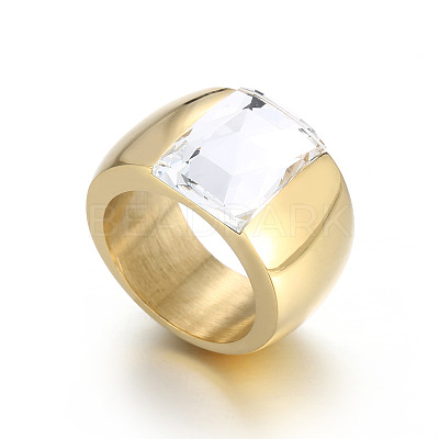 304 Stainless Steel & Glass Finger Rings FS-WGBA2F3-03-1