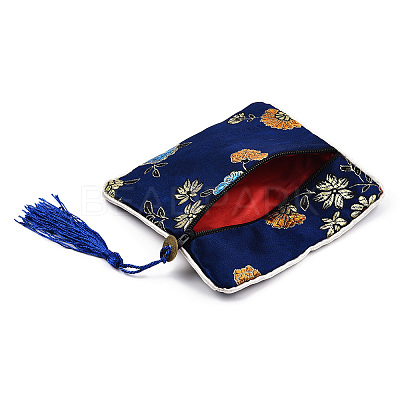 Chinese Brocade Tassel Zipper Jewelry Bag Gift Pouch ABAG-F005-08-1