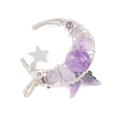 Natural Amethyst Round Chip Wire Wrapped Pendants PALLOY-TA00437-02-1