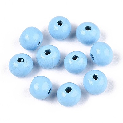 Spray Painted Round Natural Schima Wood Beads LS-WOOD-A018-8mm-18-1