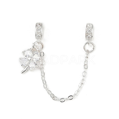 Brass Pave Clear Cubic Zirconia European Safety Chains with Charms KK-L236-15C-S-1