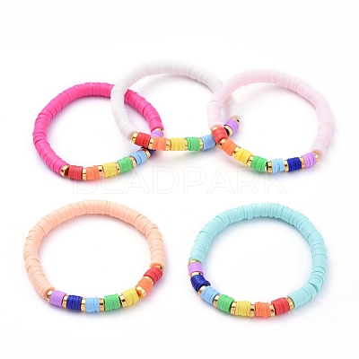 Handmade Polymer Clay Heishi Beads Stretch Bracelets BJEW-JB05160-M-1