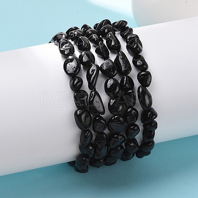 Natural Black Tourmaline Bead Stretch Bracelets BJEW-K213-36-1