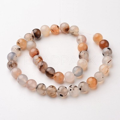 Natural Dendritic Agate Beads Strands X-G-D845-04-8mm-1