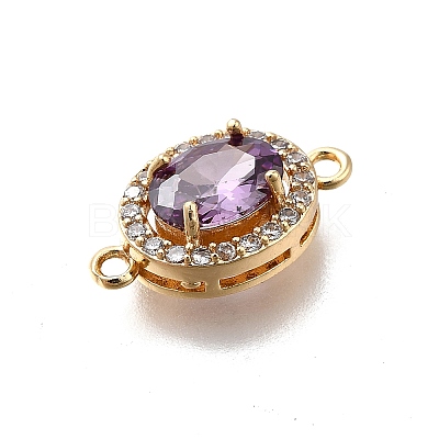 Brass Purple Cubic Zirconia Oval Connector Charms X-KK-D312-08G-1