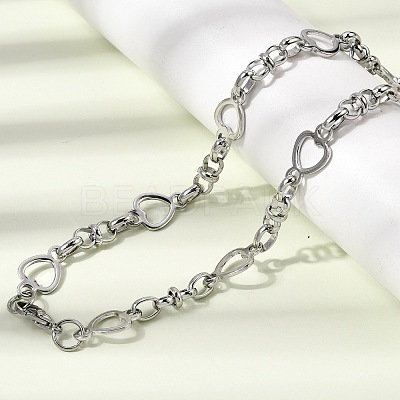 304 Stainless Steel Heart Link Chain Bracelet & Necklace Jewelry Sets SJEW-L199-08P-1