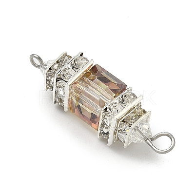 3Pcs 3 Colors Electroplate Glass Cube & Brass Crystal Rhinestone Connector Charms PALLOY-JF04407-1