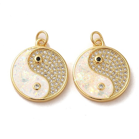 Brass Micro Pave Cubic Zirconia with Synthetic Opal Pendants KK-D096-12G-1