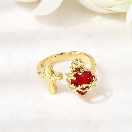 Glass Cuff Open Rings RJEW-P178-01E-G-1