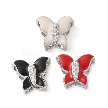Brass Micro Pave Clear Cubic Zirconia Silde Charms KK-C086-02P-1