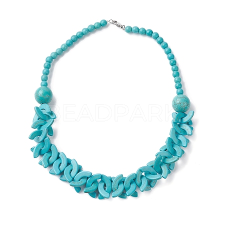 Dyed Synthetic Turquoise Arch Beaded Bib Necklaces NJEW-P279-01B-1