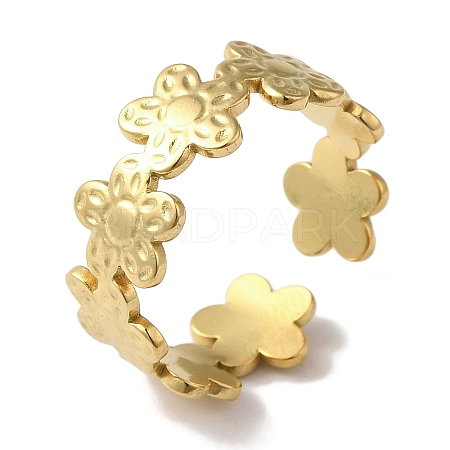 Vacuum Plating 201 Stainless Steel Flower Open Cuff Rings for Women RJEW-C092-22G-1