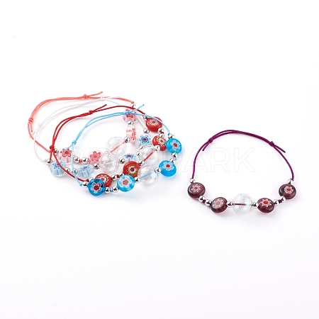 Adjustable Handmade Millefiori Glass Beaded Bracelets BJEW-JB06074-1