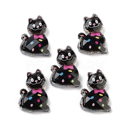 Transparent Resin Bowknot Kitten Decoden Cabochons RESI-M045-07C-1