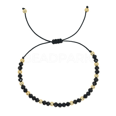 Glass & Brass Round Beads Braided Bead Bracelets RD6595-1-1