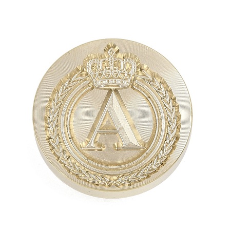 Golden Tone Crown Initial Wax Seal Brass Stamp Heads AJEW-A065-01A-1
