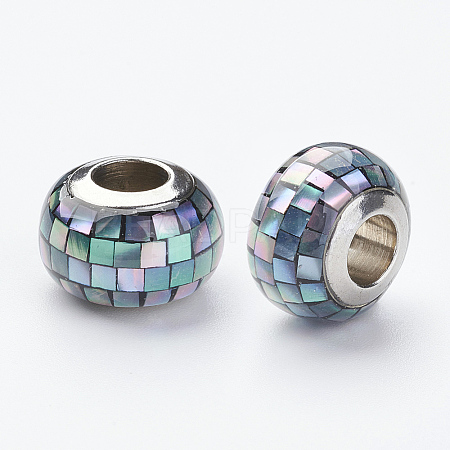 304 Stainless Steel Resin European Beads RPDL-P002-A01-1
