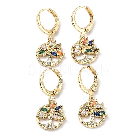 Real 18K Gold Plated Brass Dangle Leverback Earrings EJEW-L269-036G-1